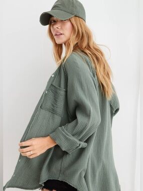 Aerie Gauzy Cover Up Shirt Size M